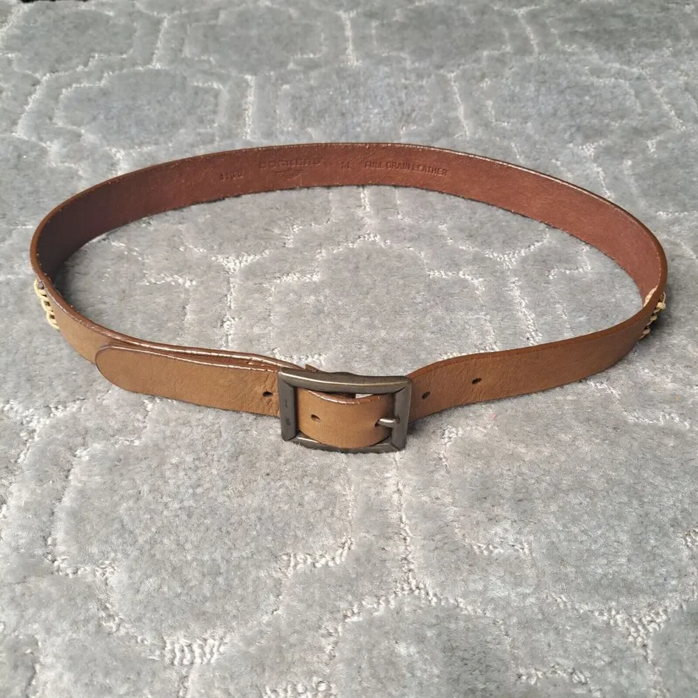 DOCKERS Brown FULL GRAIN Leather BELT MENS Size M STITCH ACCENTS 28.5-32.5 WAIST